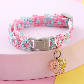 Adjustable Paw-Print Pet Collar with Bell