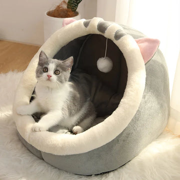 Katzenbett für tiefen Schlaf, Cartoon-Haustierbett, faltbar, abnehmbar, waschbar, für kleine Hunde, Mattentasche, Höhle, Katzenbett