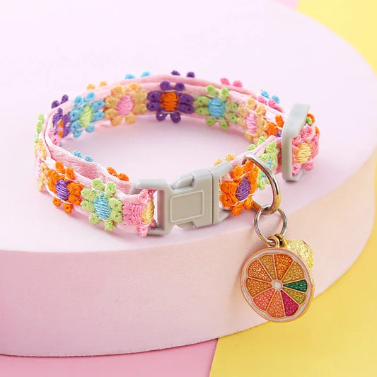 Adjustable Paw-Print Pet Collar with Bell